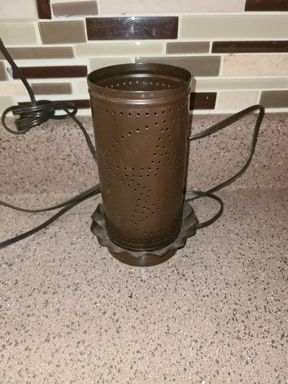 Tin Punched Star Design Night Light dark Brown Free Standing 7
